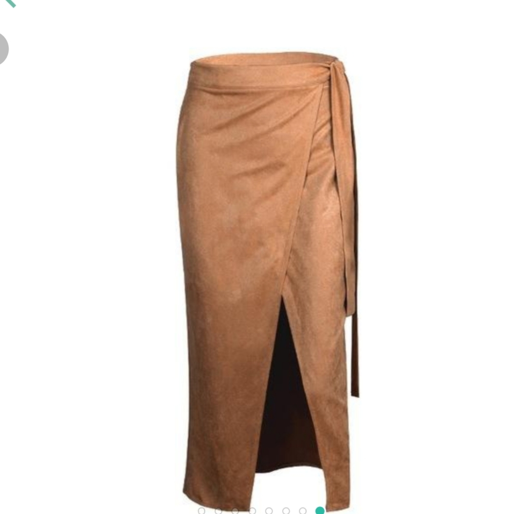 NEW...High Waist Midi Suede Wrap Skirt - Picture 3 of 8